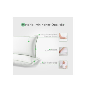 Kopfkissen 40x80 2er Set Höhenverstellbares Kissen Rechteckig Schlafkissen Weiß Bettkissen mit Reißverschluss Waschbarer Kopfkissenbezug