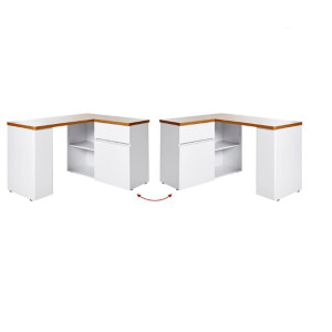 Kompakter Eckschreibtisch Computertisch mit 1 Schublade und 1 Tür, Weiß