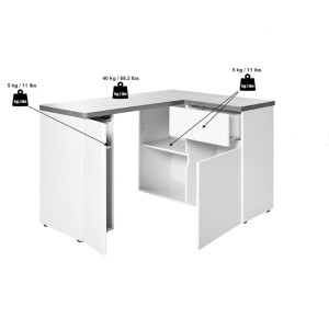 Kompakter Eckschreibtisch Computertisch mit 1 Schublade und 1 Tür, Weiß