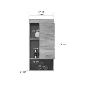 Badezimmer Hängeschrank Badschrank Schrank Soul, Holzwerkstoff, rauchsilber Nachbildung, 37 x 79 x
