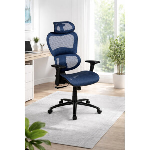 Ergonomischer Bürostuhl mit 2 zu 1 Synchro-Tilt, verstellbare Kopfstütze, Lendenwirbelstütze und verstellbare Schwenkarme in Blau