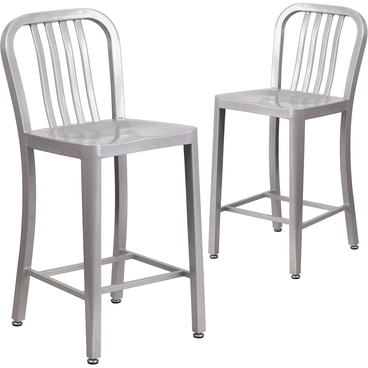 Flash Furniture 2er-Set silberne Counter-Height-Hocker mit R