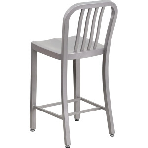 Flash Furniture 2er-Set silberne Counter-Height-Hocker mit Rückenlehne für innen/außen