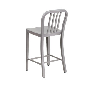 Flash Furniture 2er-Set silberne Counter-Height-Hocker mit Rückenlehne für innen/außen