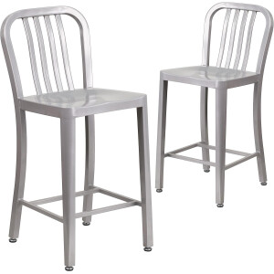 Flash Furniture Stuhl für den Außenbereich, verzinkter Stahl, Silber, 48,3 x 40 x 92,1 cm