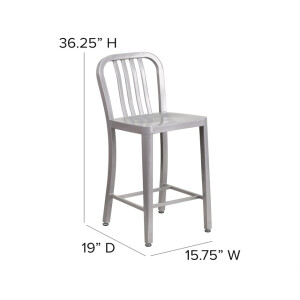 Flash Furniture Stuhl für den Außenbereich, verzinkter Stahl, Silber, 48,3 x 40 x 92,1 cm