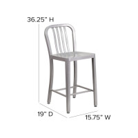 Flash Furniture 2er-Set silberne Counter-Height-Hocker mit Rückenlehne für innen/außen