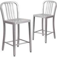 Flash Furniture Stuhl für den Außenbereich, verzinkter Stahl, Silber, 48,3 x 40 x 92,1 cm