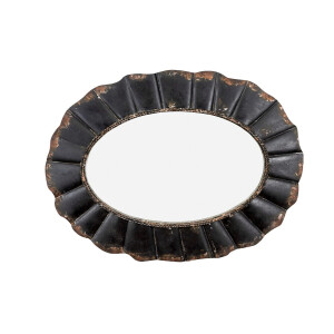 Creative Spiegel Co-Op Oval Mirror with Distressed Black Scalloped Metal Frame