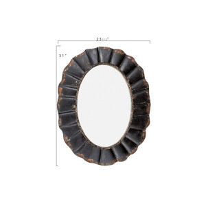 Creative Spiegel Co-Op Oval Mirror with Distressed Black Scalloped Metal Frame