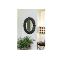 Creative Spiegel Co-Op Oval Mirror with Distressed Black Scalloped Metal Frame