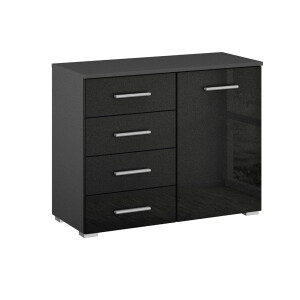 Rauch Möbel BASE Kommode – Grau Metallic Hochglanz 1 Tür & 4 Schubladen Made in Germany