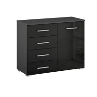 Rauch Möbel BASE Kommode – Grau Metallic Hochglanz 1 Tür & 4 Schubladen Made in Germany
