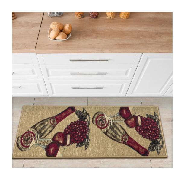 Siesta-Kollektion Küchen-Teppichläufer mit Gummirückseite und Wein-Design, 50 cm x 150 cm, Beige Wein