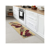 Siesta-Kollektion Küchen-Teppichläufer mit Gummirückseite und Wein-Design, 50 cm x 150 cm, Beige Wein