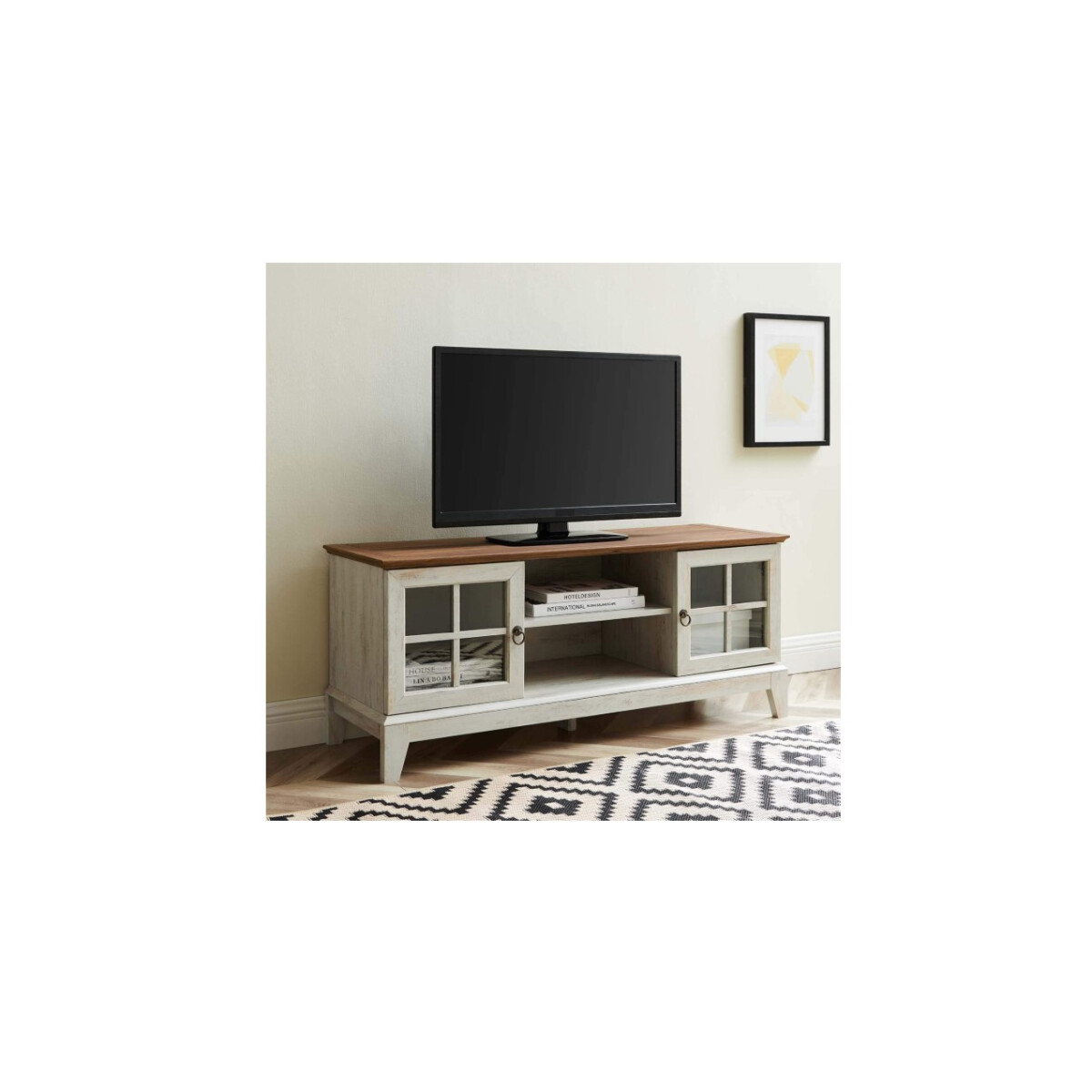 Moderner 47-Zoll-TV Board Lowboard in Walnuss-Weiß