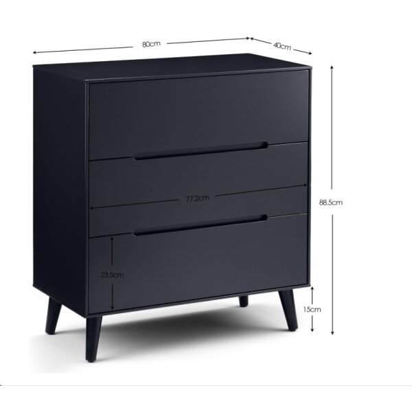 Kommode mit 3 Schubladen in Anthrazit ist eine moderne und elegante Aufbewahrung für dein Schlafzimmer