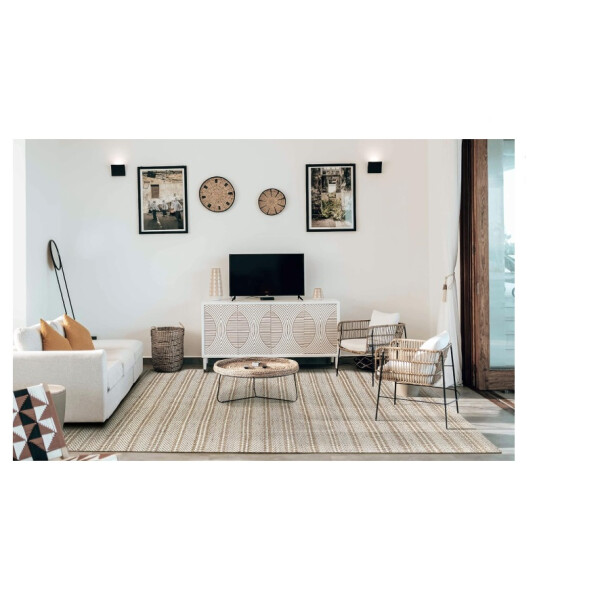 Teppich Olivia, Handgewebter Woll-Jute-Teppich für Wohnzimmer, Schlafzimmer, Naturweiß, (80 x 150 cm)