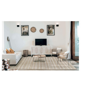 Teppich Olivia, Handgewebter Woll-Jute-Teppich für Wohnzimmer, Schlafzimmer, Naturweiß, (80 x 150 cm)