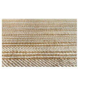 Teppich Olivia, Handgewebter Woll-Jute-Teppich für Wohnzimmer, Schlafzimmer, Naturweiß, (80 x 150 cm)