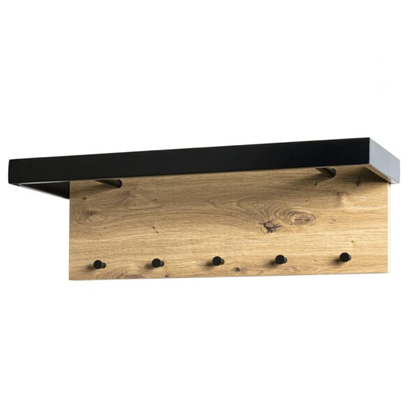 HAKU Möbel Wandgarderobe eiche, schwarz, MDF, Metall - Maße: B 70 cm x H 24 cm x T 25 cm, Style: Modern