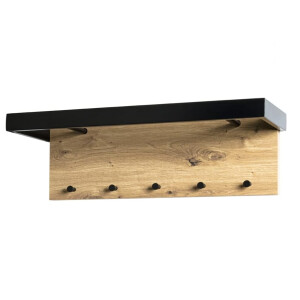 HAKU Möbel Wandgarderobe eiche, schwarz, MDF, Metall - Maße: B 70 cm x H 24 cm x T 25 cm, Style: Modern