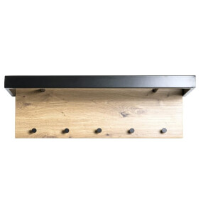 HAKU Möbel Wandgarderobe eiche, schwarz, MDF, Metall - Maße: B 70 cm x H 24 cm x T 25 cm, Style: Modern