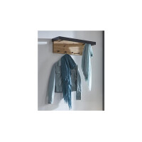 HAKU Möbel Wandgarderobe eiche, schwarz, MDF, Metall - Maße: B 70 cm x H 24 cm x T 25 cm, Style: Modern