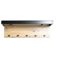 HAKU Möbel Wandgarderobe eiche, schwarz, MDF, Metall - Maße: B 70 cm x H 24 cm x T 25 cm, Style: Modern