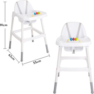 Stella Trading Dejan Hochstuhl Baby in Weiß, Grau - Sicherer Kinderstuhl mit Armlehne für eine Bequeme Sitzposition - 55 x 91 x 63 cm (B/H/T)