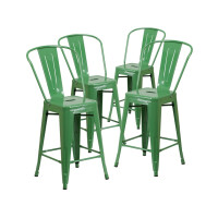 Lily Handelsübliche Qualität, 61 cm hoch, Metall, für drinnen und draußen, Thekenhöhe mit Abnehmbarer Rückenlehne, Grün, 4 Stück