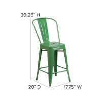 Lily Handelsübliche Qualität, 61 cm hoch, Metall, für drinnen und draußen, Thekenhöhe mit Abnehmbarer Rückenlehne, Grün, 4 Stück