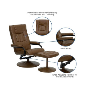 B-Ware Flash Furniture Lehnsessel mit Polsterhocker, modern, Gestell mit Leder umwickelt, Metall, Palomino, 72 x 58 x 39 cm