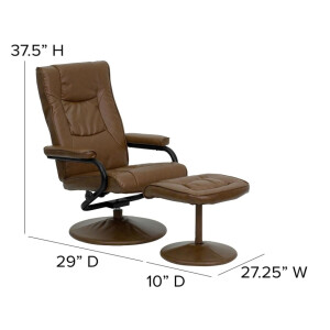 B-Ware Flash Furniture Lehnsessel mit Polsterhocker, modern, Gestell mit Leder umwickelt, Metall, Palomino, 72 x 58 x 39 cm