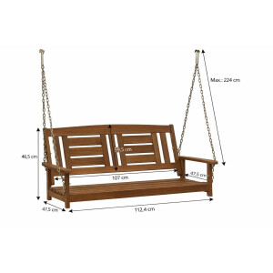 Outdoor hängende Veranda Schaukel mit Kette, Holz, Natur, 59.9 x 120.5 x 68.5 cm