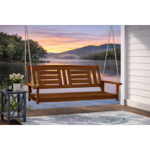Outdoor hängende Veranda Schaukel mit Kette, Holz, Natur, 59.9 x 120.5 x 68.5 cm