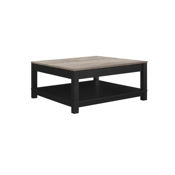 Ameriwood Home Carver Couchtisch mit offenem Stauraum, mattschwarzer Lackierung und Akzenten in Used-Optik mit Holzmaserung