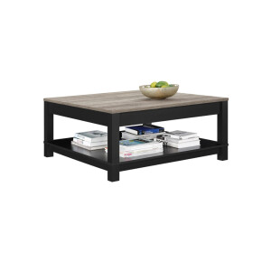 Ameriwood Home Carver Couchtisch mit offenem Stauraum, mattschwarzer Lackierung und Akzenten in Used-Optik mit Holzmaserung