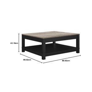 Ameriwood Home Carver Couchtisch mit offenem Stauraum, mattschwarzer Lackierung und Akzenten in Used-Optik mit Holzmaserung