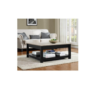 Ameriwood Home Carver Couchtisch mit offenem Stauraum, mattschwarzer Lackierung und Akzenten in Used-Optik mit Holzmaserung