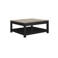 Ameriwood Home Carver Couchtisch mit offenem Stauraum, mattschwarzer Lackierung und Akzenten in Used-Optik mit Holzmaserung