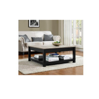 Ameriwood Home Carver Couchtisch mit offenem Stauraum, mattschwarzer Lackierung und Akzenten in Used-Optik mit Holzmaserung