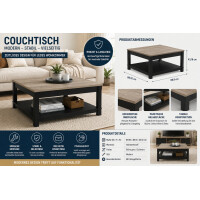 Ameriwood Home Carver Couchtisch mit offenem Stauraum, mattschwarzer Lackierung und Akzenten in Used-Optik mit Holzmaserung