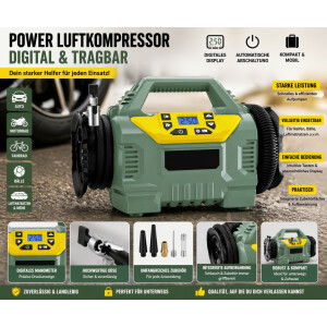 Avilia 4in1 Kompressor Akku Luftpumpe 20V 12V 220V LED Digital