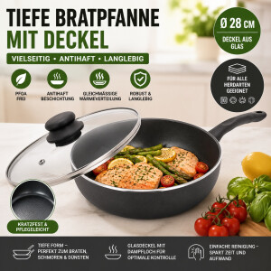 Sauteuse 28 cm Aluminium Antihaft Induktion Pfanne Schwarz