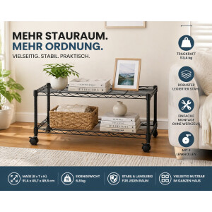Honey Can Do Medienwagen Rollregal 2 Ebenen Stahl Schwarz TV Regal auf Rollen