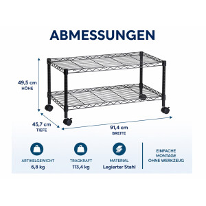 Honey Can Do Medienwagen Rollregal 2 Ebenen Stahl Schwarz TV Regal auf Rollen