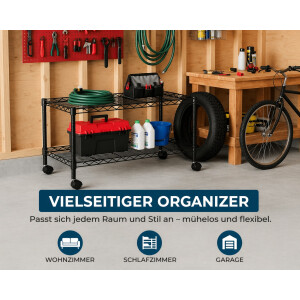 Honey Can Do Medienwagen Rollregal 2 Ebenen Stahl Schwarz TV Regal auf Rollen