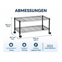 Honey Can Do Medienwagen Rollregal 2 Ebenen Stahl Schwarz TV Regal auf Rollen