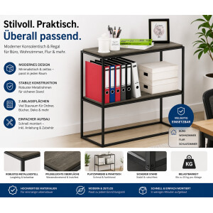 Regal 2 Etagen Breit Stapelbar Bücherregal Eiche Grau Metall Holz